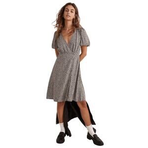 Madewell 6 Challis Button Wrap Mini Black Puff Short Sleeve Floral A-Line Dress